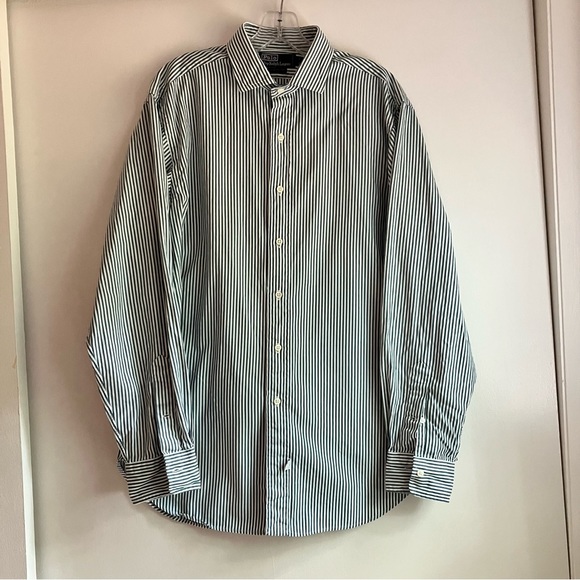 Polo Ralph Lauren Green Striped Button Up - 16.5-35 - Picture 2 of 4